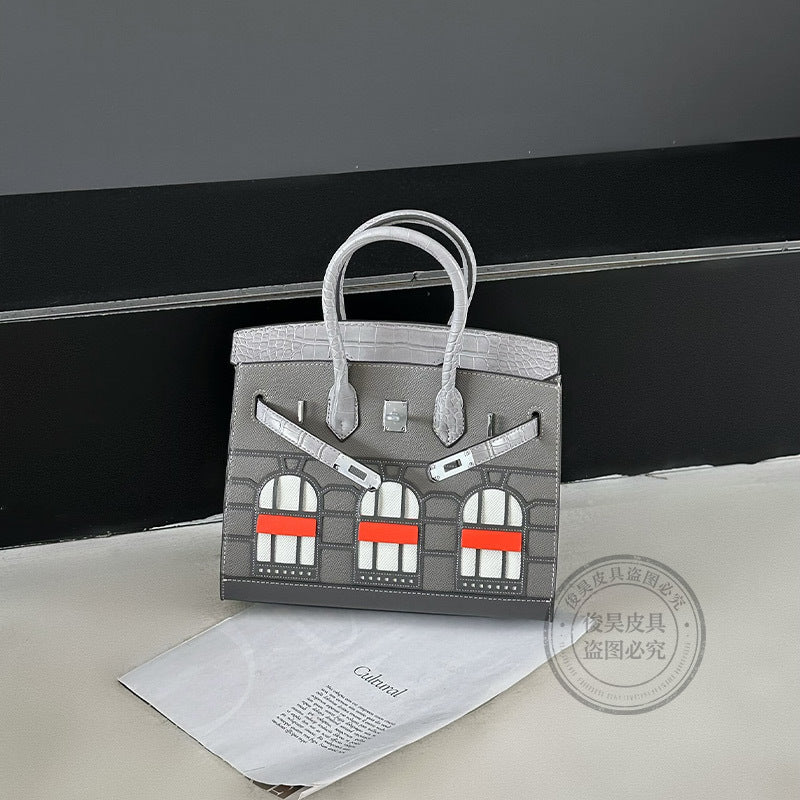 Vintage Small House Kelly-Style Handbag for Women, Exquisite Two-Tone Crossbody Purse, Niche Designer Top-Handle Bag with Retro Charm