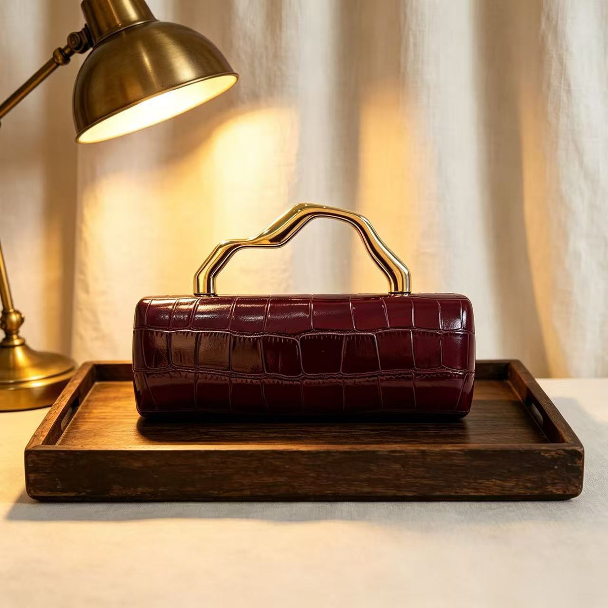 PU Crocodile-Embossed Evening Clutch for Women, New Irregular Top Handle Shoulder Crossbody Bag, Light Luxury Unique Gown Purse for Ladies