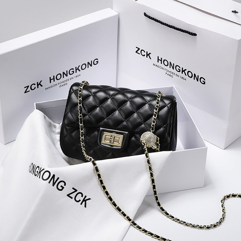 New Chanel-Style Quilted Chain Bag with Gold Ball, Shoulder Crossbody Purse, Chic Handbag for Women