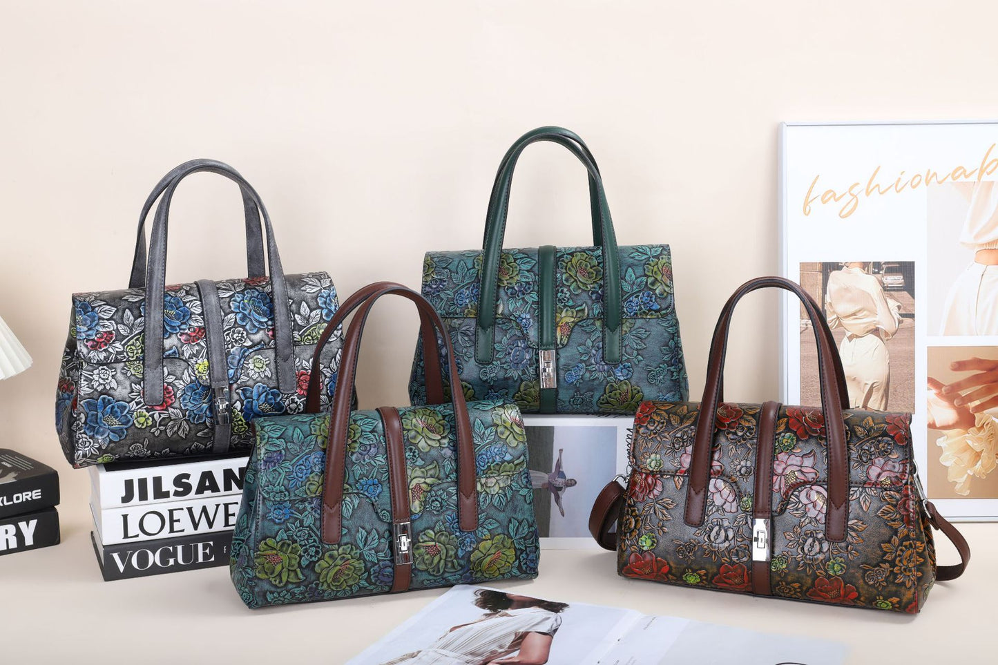 Vintage Floral Tote Bag for Women Shoulder Handbag, Blooming Flower Print Purse with Timeless Elegant Design