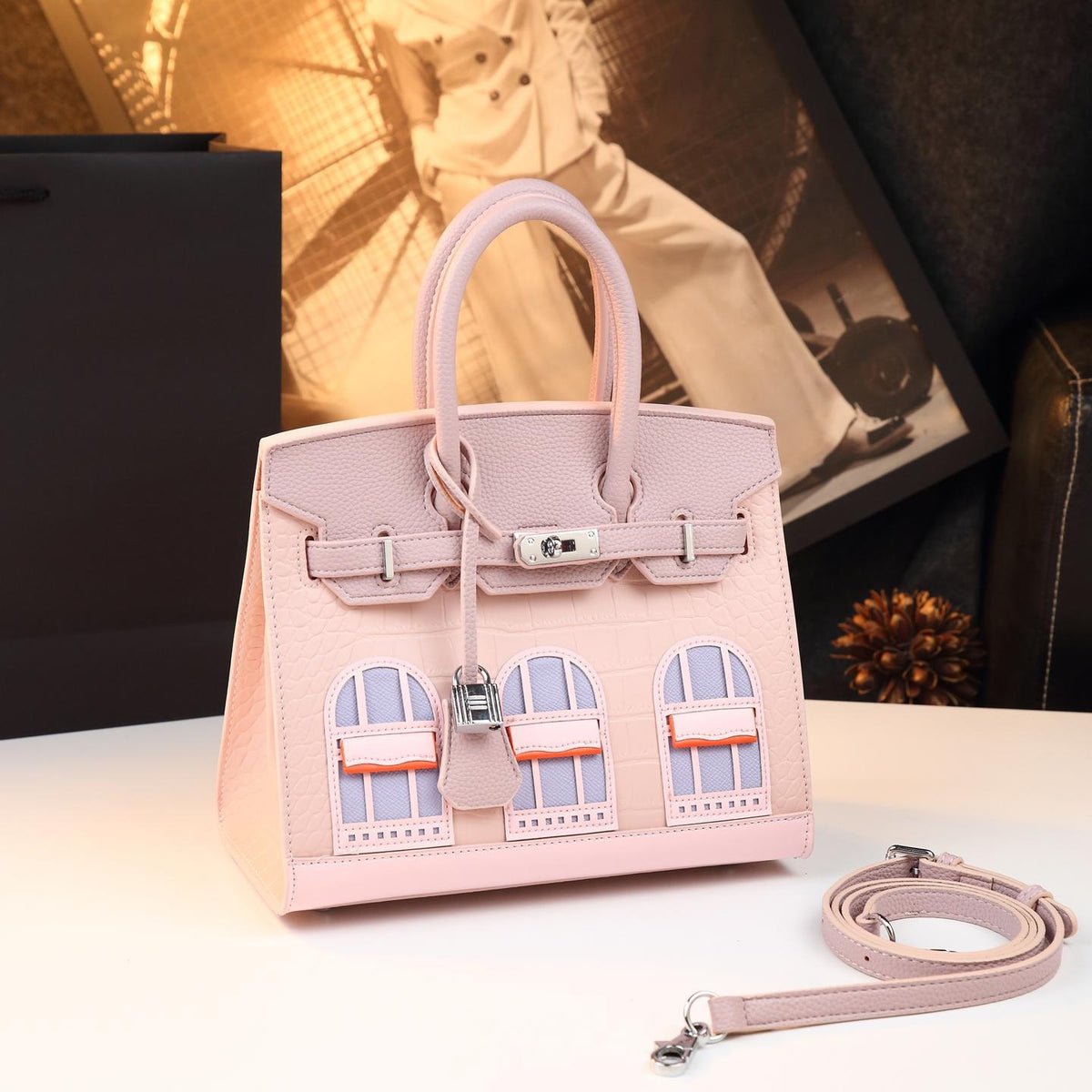 Chic Croc-Embossed Birkin-Inspired Tote Bag for Women, Premium Genuine Leather Top-Handle Shoulder Crossbody Handbag with Sophisticated Elegant Design, Trendy Everyday Purse