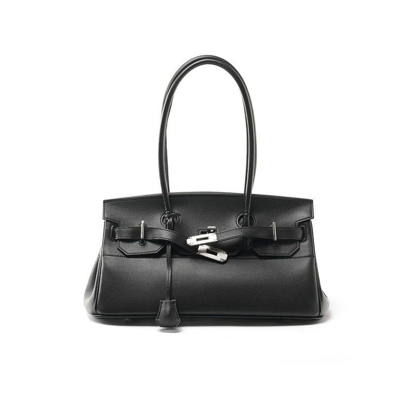 Chic Light Luxury Birkin-Inspired Tote Bag for Women, Premium Cowhide Leather Large Capacity Underarm Shoulder Handbag with Trendy Design, Versatile Everyday Purse