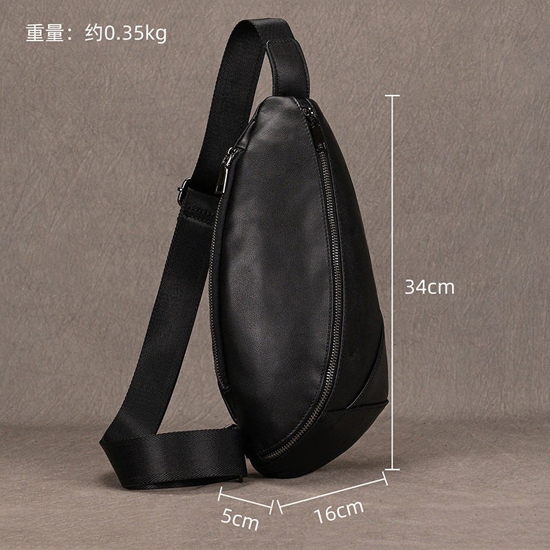 Black Genuine Leather Chest Bag, Fashionable Crossbody Shoulder Pouch, Outdoor Casual Bag for Men