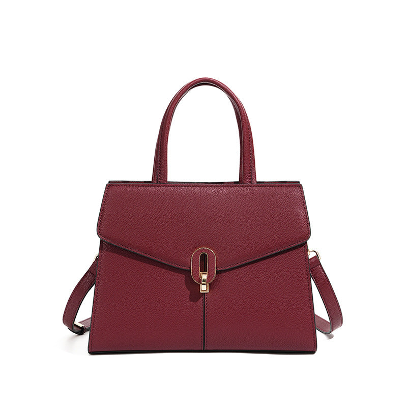New Red Kelly-Style Light Luxury Bag, Genuine Leather Commute Top Handle Purse, Premium Fashionable Handbag for Women