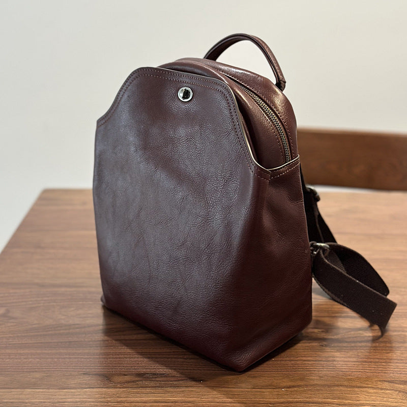 Genuine Top Layer Cowhide Soft Leather Backpack for Women, Minimalist Large Capacity Commute Travel Daypack, Versatile Fashionable Casual School Bag for Ladies