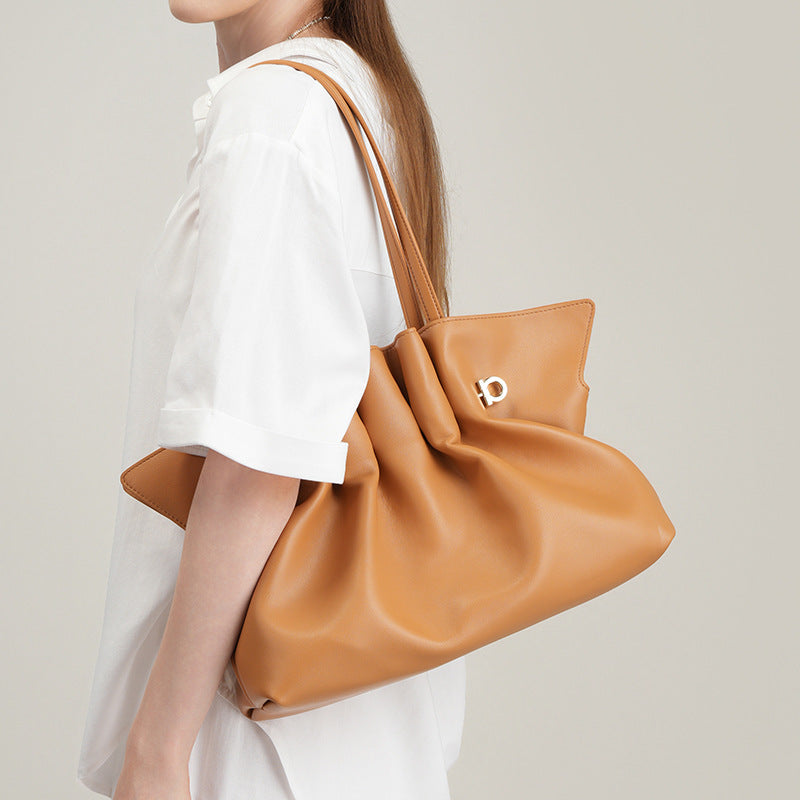 Genuine Leather Pleated Cloud Tote Bag for Women, New Versatile Fashionable Shoulder Crossbody Purse, Large Capacity Casual Everyday Handbag for Ladies