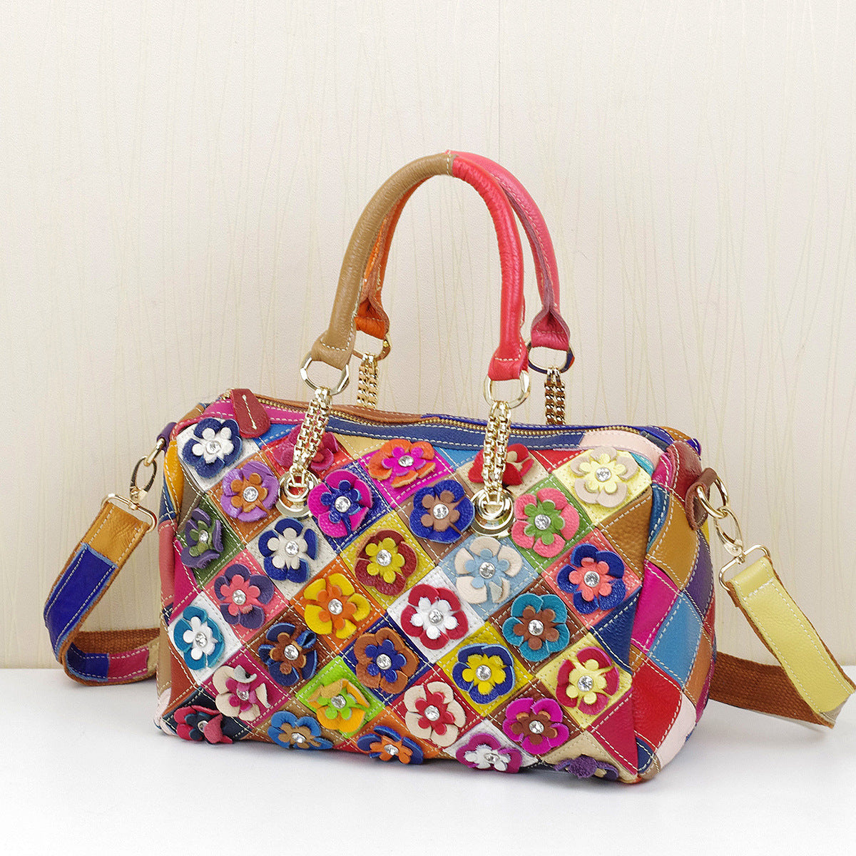 Genuine Cowhide Colorful Floral Handbag for Women, New Arrival Top Handle Crossbody Purse, Stylish Designer Bag for Ladies