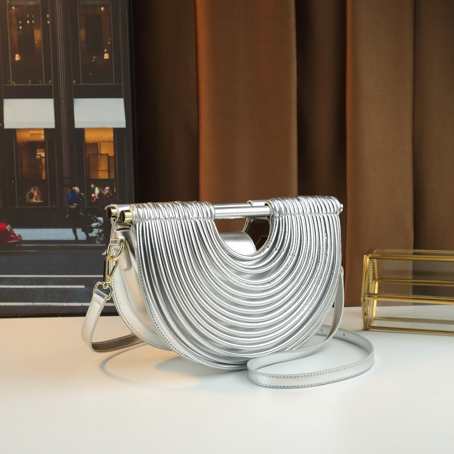 Noodle-Line Design Half-Moon Bag for Women Premium Textured Shoulder Crossbody Purse, Unique Woven Strap Detail with Versatile Everyday Style