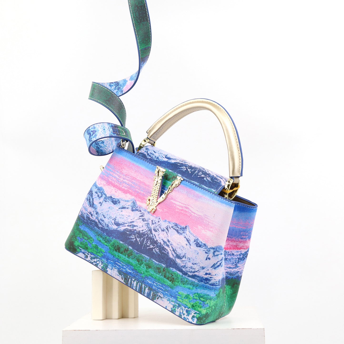 Genuine Leather Fashionable Printed Handbag, Top Handle Crossbody Purse for Ladies