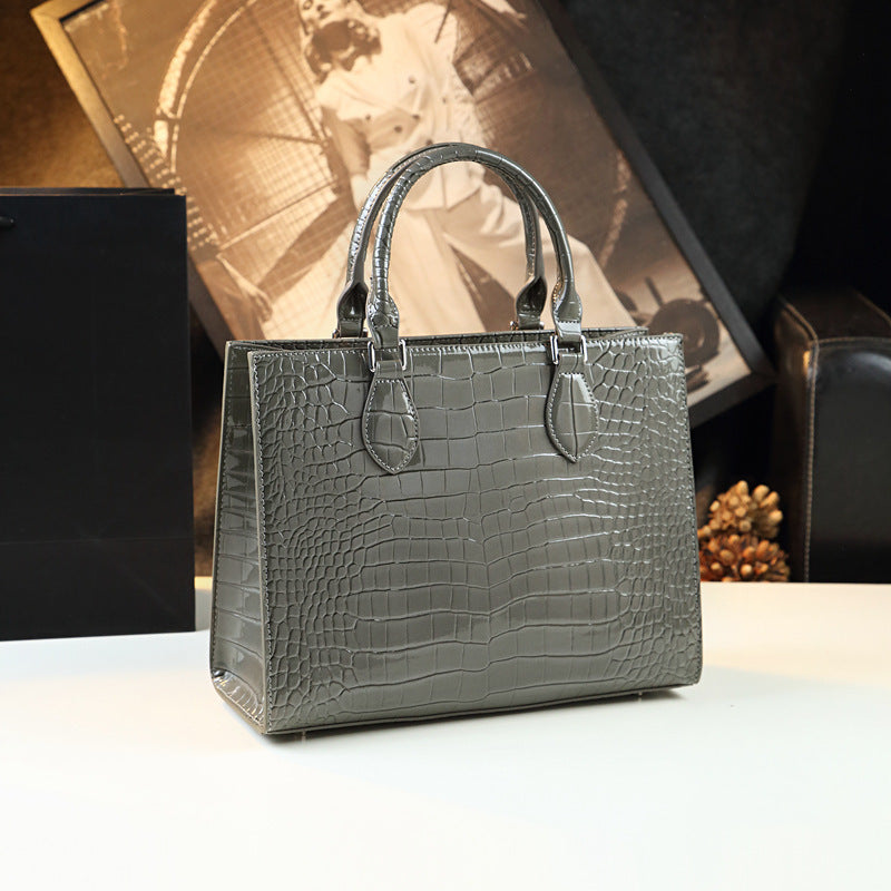 New Arrival High-End Croc-Effect Genuine Leather Bag for Women, A Large Capacity Top-Handle Shoulder Crossbody Handbag with Premium Design, Perfect for Moms