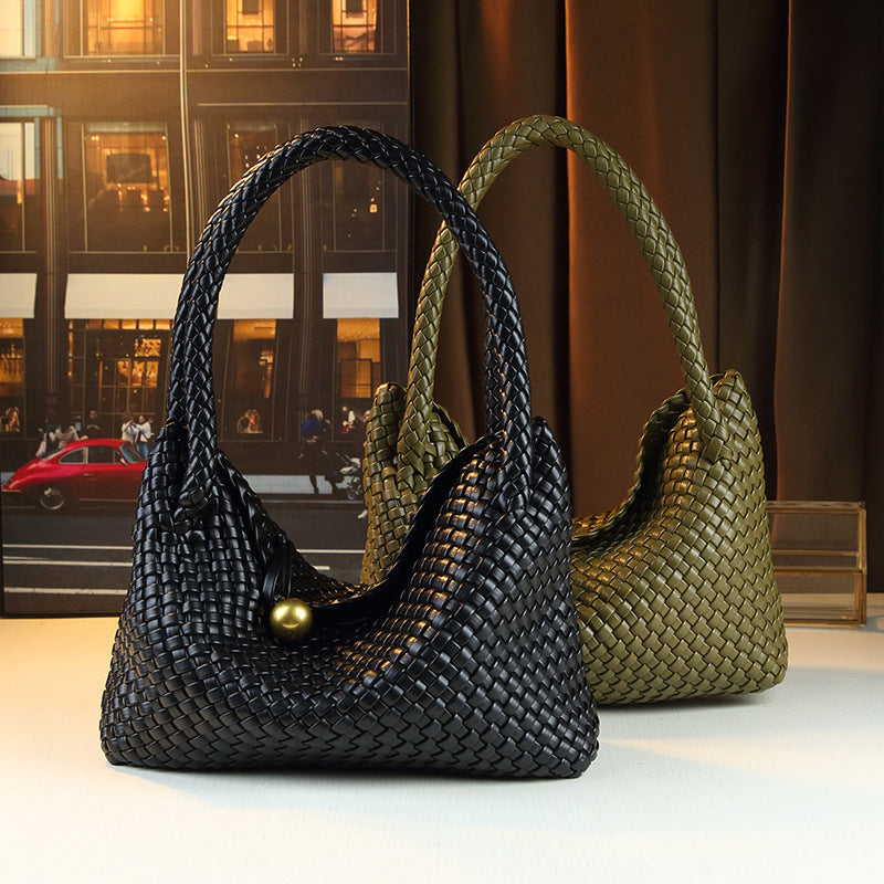 New Arrival Hand-Woven Underarm Bag for Women, Designer Gold Ball Top-Handle Shoulder Handbag Perfect for Work Commute & Daily Style