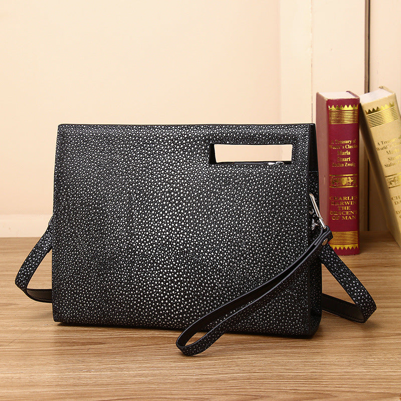 Genuine Leather Pearl Fish Grain Men's Crossbody Bag Large Capacity Multi-Functional Shoulder Handbag with Premium Starry Texture