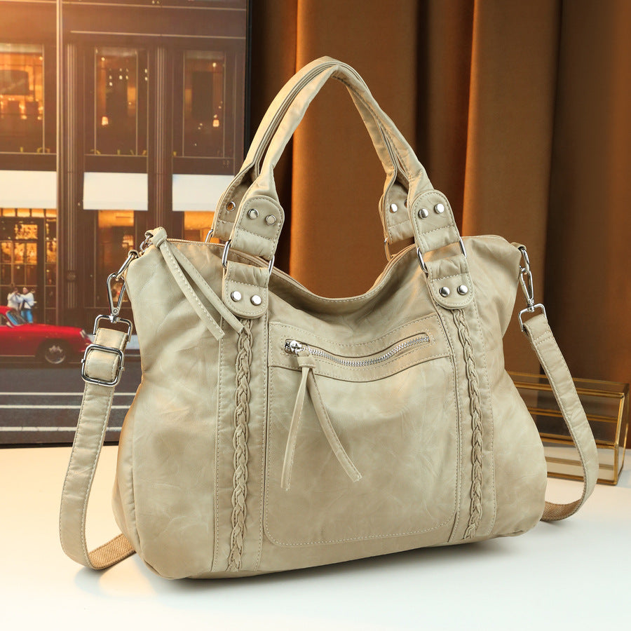 Vintage Distressed Leather Woven Tote Bag for Women Soft Slouchy Shoulder Underarm Handbag, Niche Designer Carryall with Artisan Texture