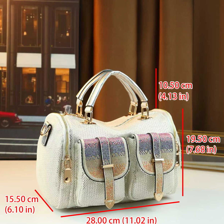 Rhinestone Sequin Pillow Bag for Women Large Capacity Shoulder Crossbody Handbag, Sparkly Glamorous Purse with Casual Fashion Style