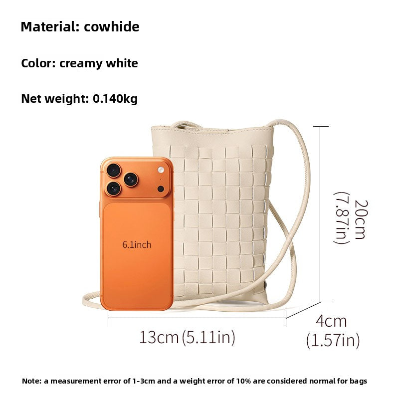 Genuine Leather Woven Vertical Phone Crossbody Bag for Women, New Niche Designer Mini Purse, Versatile Small Shoulder Bag for Ladies