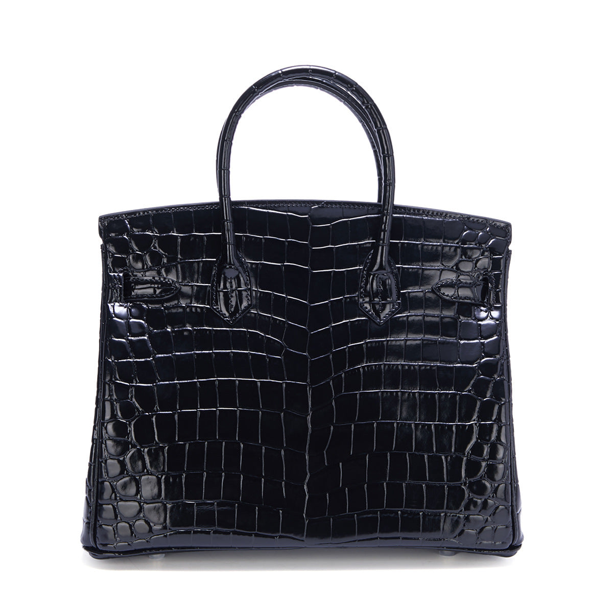 Genuine Leather Patent Crocodile-Embossed Birkin-Style Bag for Women, New Fashionable Top Handle Shoulder Crossbody Purse with Silver-Tone Hardware, Trendy Handbag for Ladies