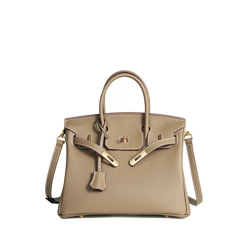 Premium Top-Layer Cowhide Leather Birkin-Inspired Tote Bag for Women, Waxed Thread Stitching with Pebbled Texture, Spacious Commuter Top-Handle Handbag for Work & Everyday Use