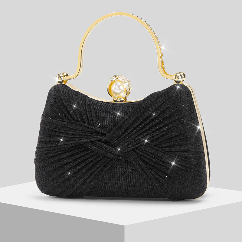 Pleated Sparkly Evening Clutch for Women, New Wedding Banquet Top Handle Crossbody Purse, Elegant Formal Handbag for Ladies