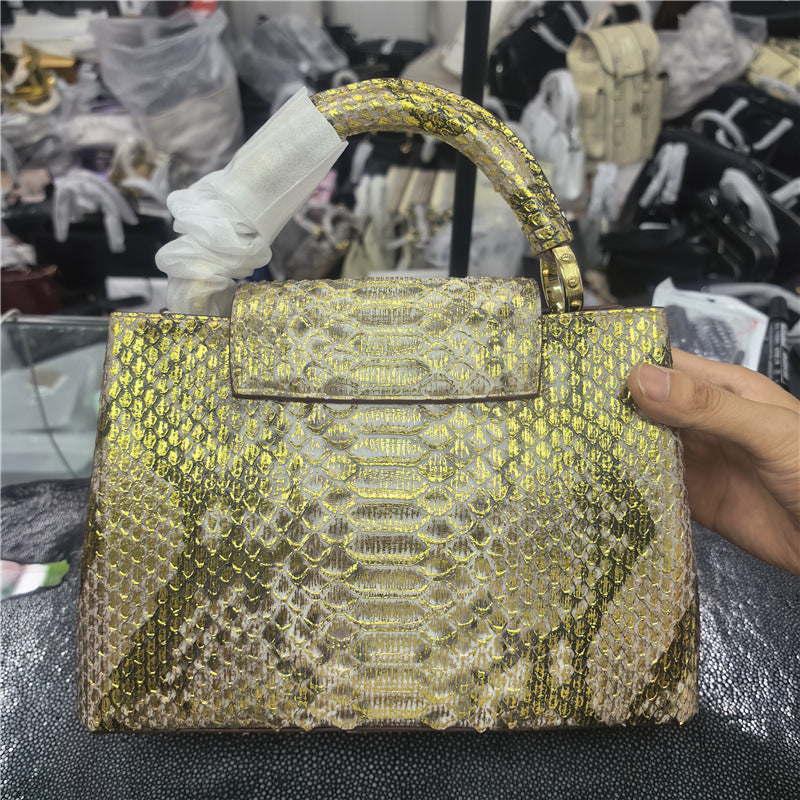 Genuine Leather Iridescent Snakeskin Tote Bag for Women Large Capacity Multi-Compartment Shoulder Crossbody Handbag with Luxury Finish