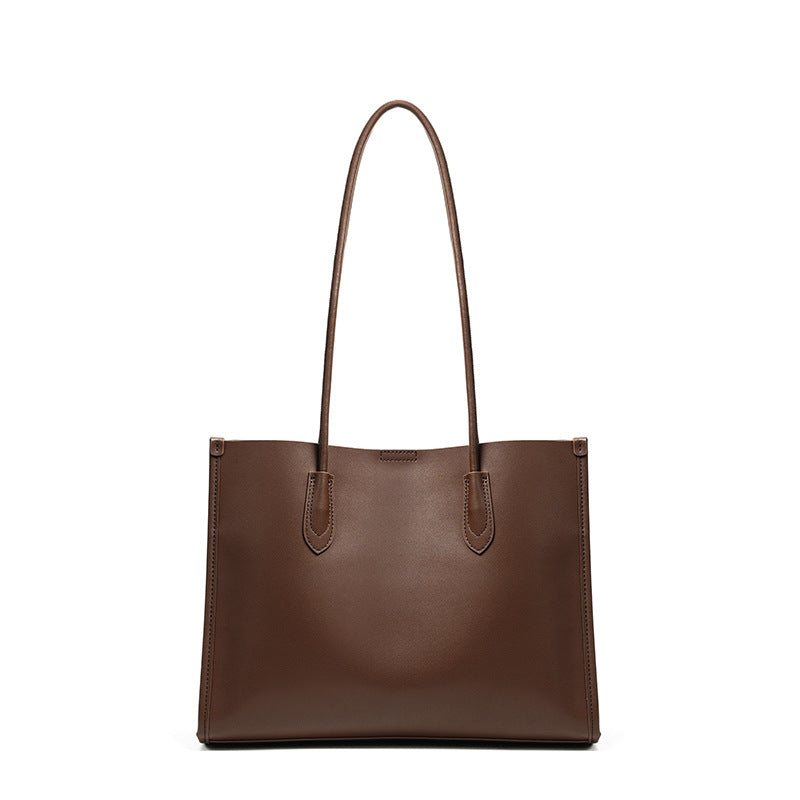 New Korean Style Genuine Leather Large Tote Bag, Premium Commute Shoulder Handbag, Spacious Everyday Purse for Women