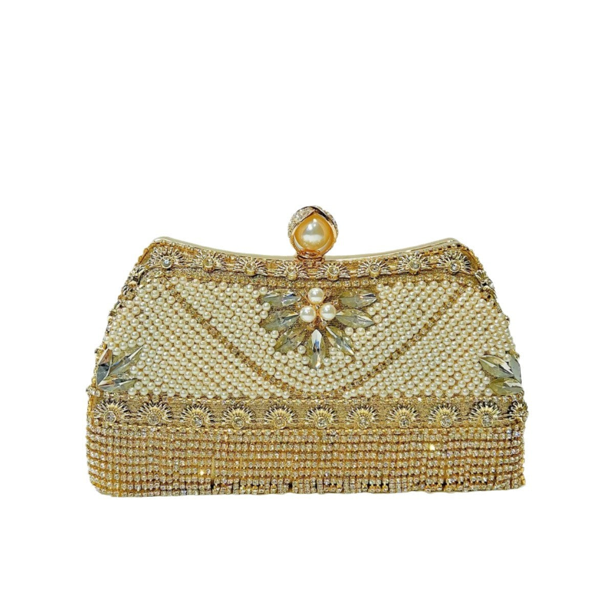 Elegant Rhinestone Tassel Evening Bag for Women, A Chanel-Style Pearl Embellished Crossbody Shoulder Handbag Perfect for Birthday Weddings Banquets & Special Occasions