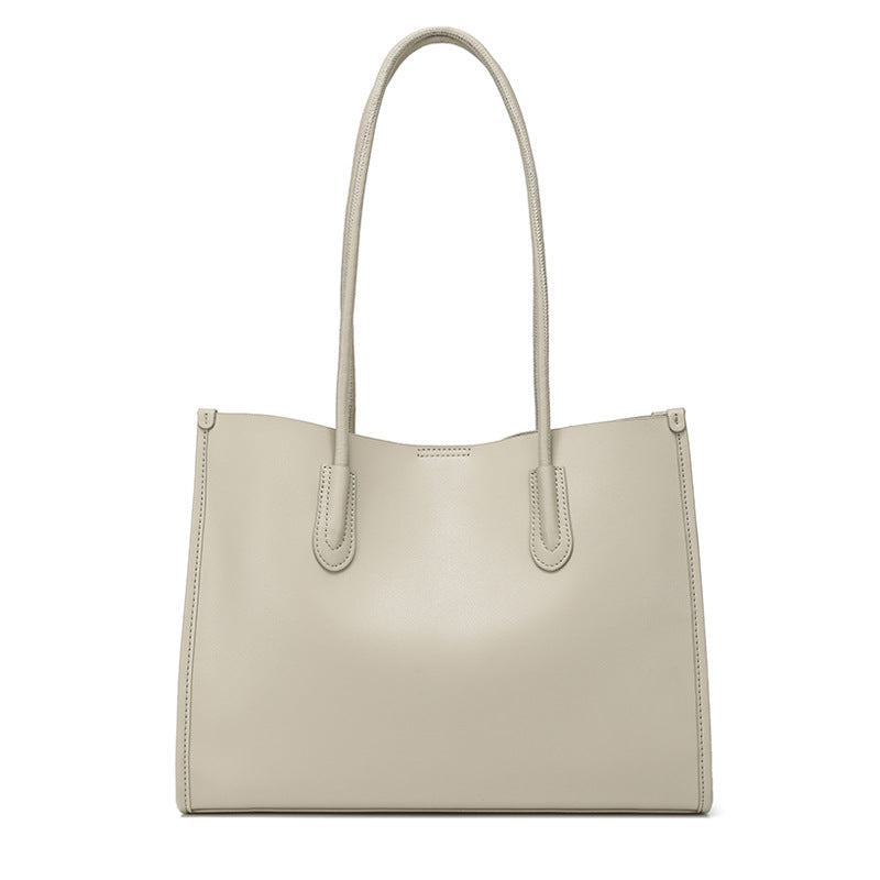 Genuine Leather Niche Tote Bag for Women Large Capacity Commuter Cowhide Shoulder Handbag, Premium Versatile Purse with Understated Elegance