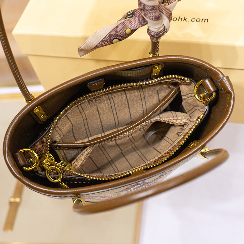 Genuine Leather Bucket Bag for Women, New Fall Winter Fashionable Top Handle Shoulder Crossbody Purse, Premium Chic Handbag for Ladies