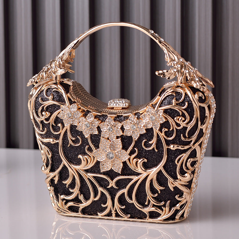 Elegant Black Hollow-Out Evening Clutch for Women, A Sparkly Premium Banquet Party Handbag with Sophisticated Design, Perfect for Special Occasions
