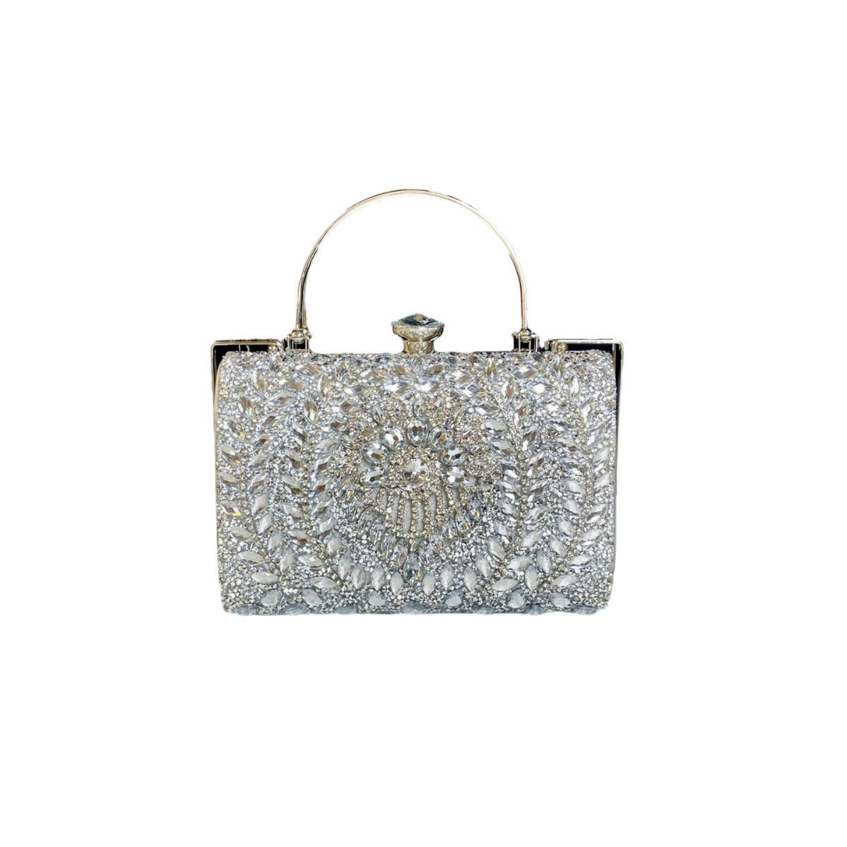 Women's Sparkly Small Square Evening Bag, Rhinestone-Embellished Top-Handle Crossbody Shoulder Purse for Banquet & Party
