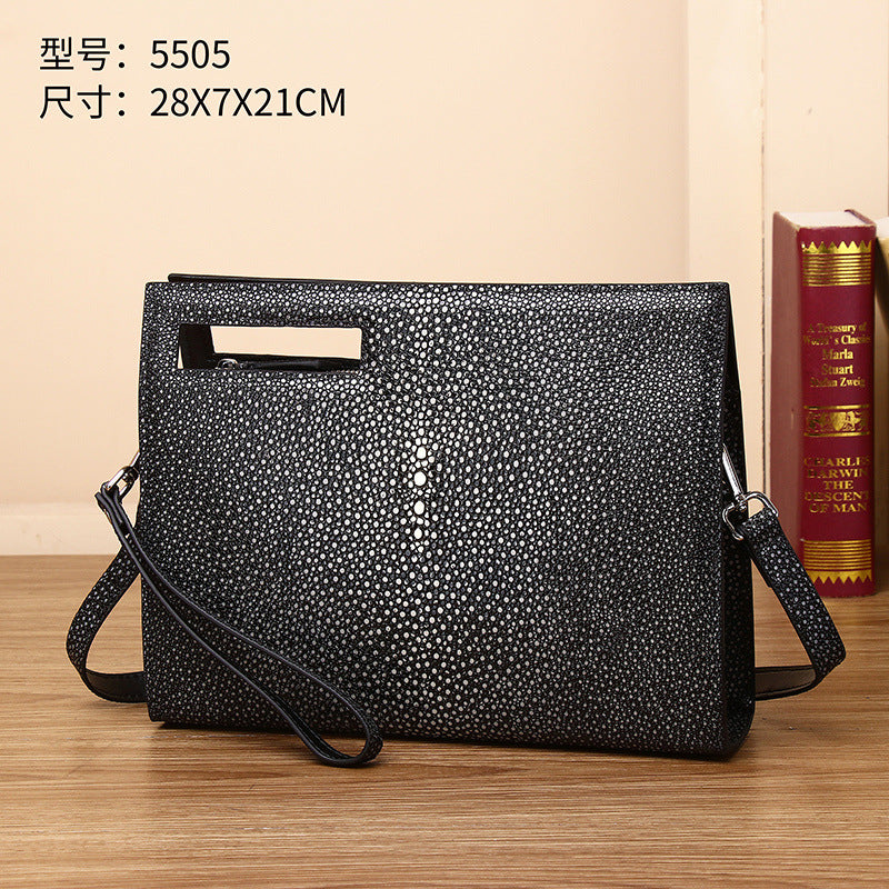 Genuine Leather Pearl Fish Grain Men's Crossbody Bag Large Capacity Multi-Functional Shoulder Handbag with Premium Starry Texture