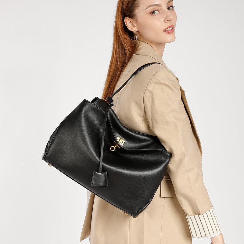 Genuine Leather Underarm Tote Bag for Women, New Fall Winter Large Capacity Crossbody Top Handle Purse, Premium Everyday Handbag for Ladies