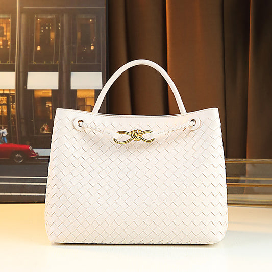 Metal Buckle Bow Woven Bag for Women Casual Shoulder Handbag, Versatile Minimalist Purse with Elegant Bow Detail