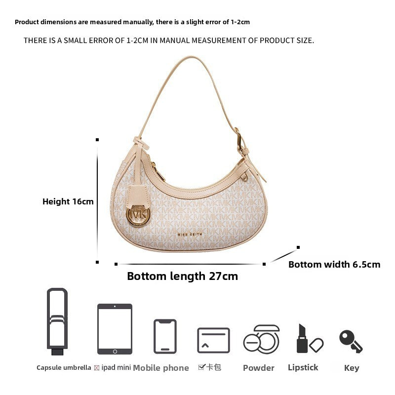 Genuine Leather Crescent Underarm Bag for Women, New Spring Summer Niche Designer Shoulder Purse, Premium Chic Handbag for Ladies