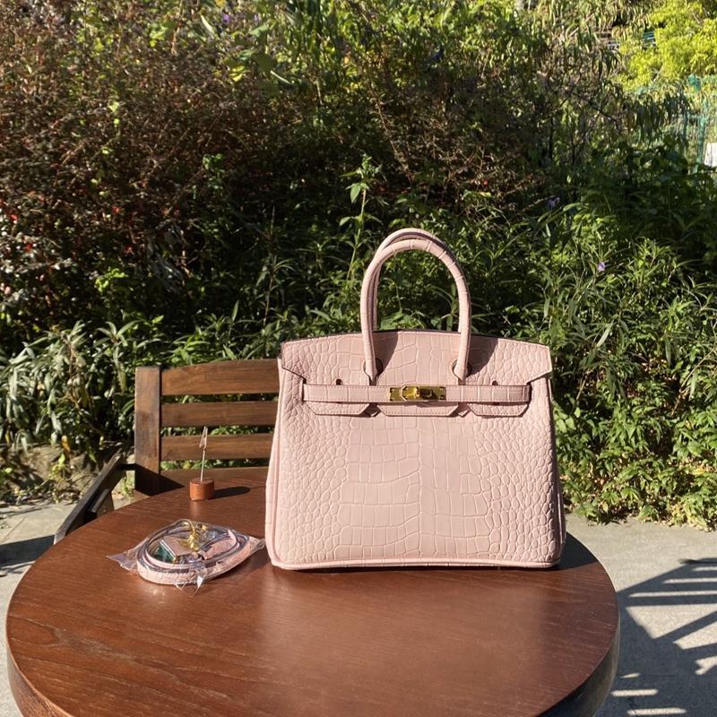 Chic Croc-Embossed Birkin-Inspired Tote Bag for Women, Premium Genuine Leather Shoulder Crossbody Top-Handle Handbag with Dopamine Bright Colorful Style, High-End Everyday Purse