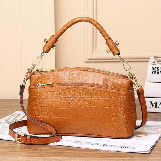 New Arrival Croc-Effect Genuine Leather Bag for Women, A Premium Top-Handle Crossbody Shoulder Handbag with Versatile Design