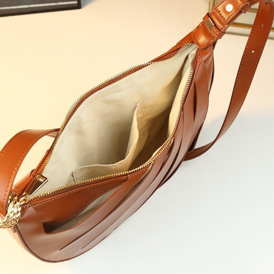 Twisted Hollow Crescent Bag for Women Rhinestone Strap Underarm Shoulder Handbag, Premium Niche Purse with Curved Moon Silhouette