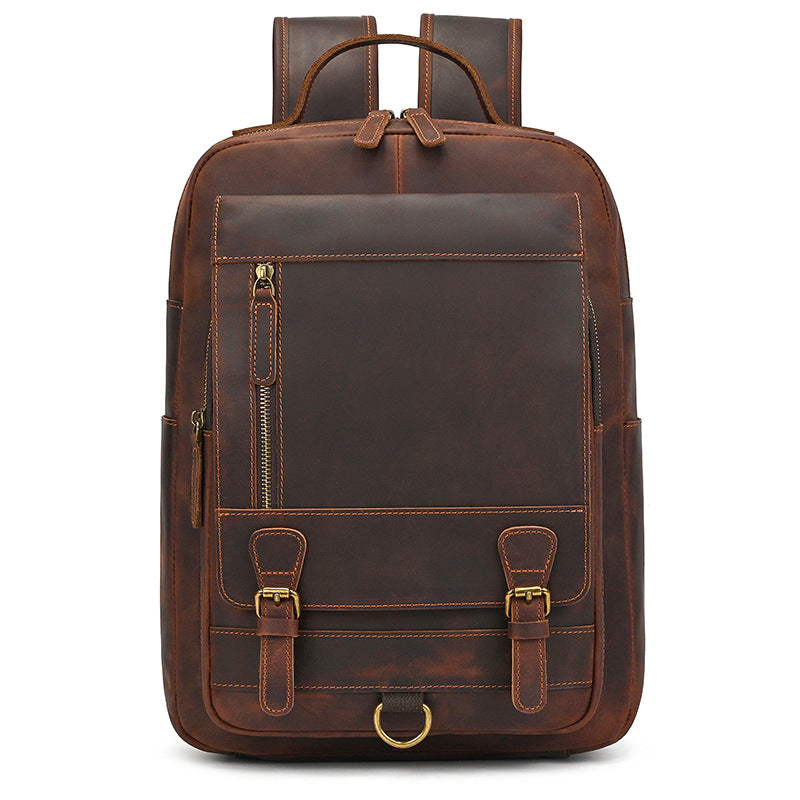 Men's Crazy Horse Leather Backpack Vintage Travel Daypack for Women Students, Genuine Leather Casual Rucksack Large Capacity