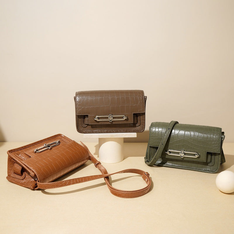 New Arrival Croc-Effect Small Square Bag for Women, A Premium Turn-Lock Crossbody Shoulder Handbag with Versatile Fashionable Design, Perfect Everyday Mini Purse