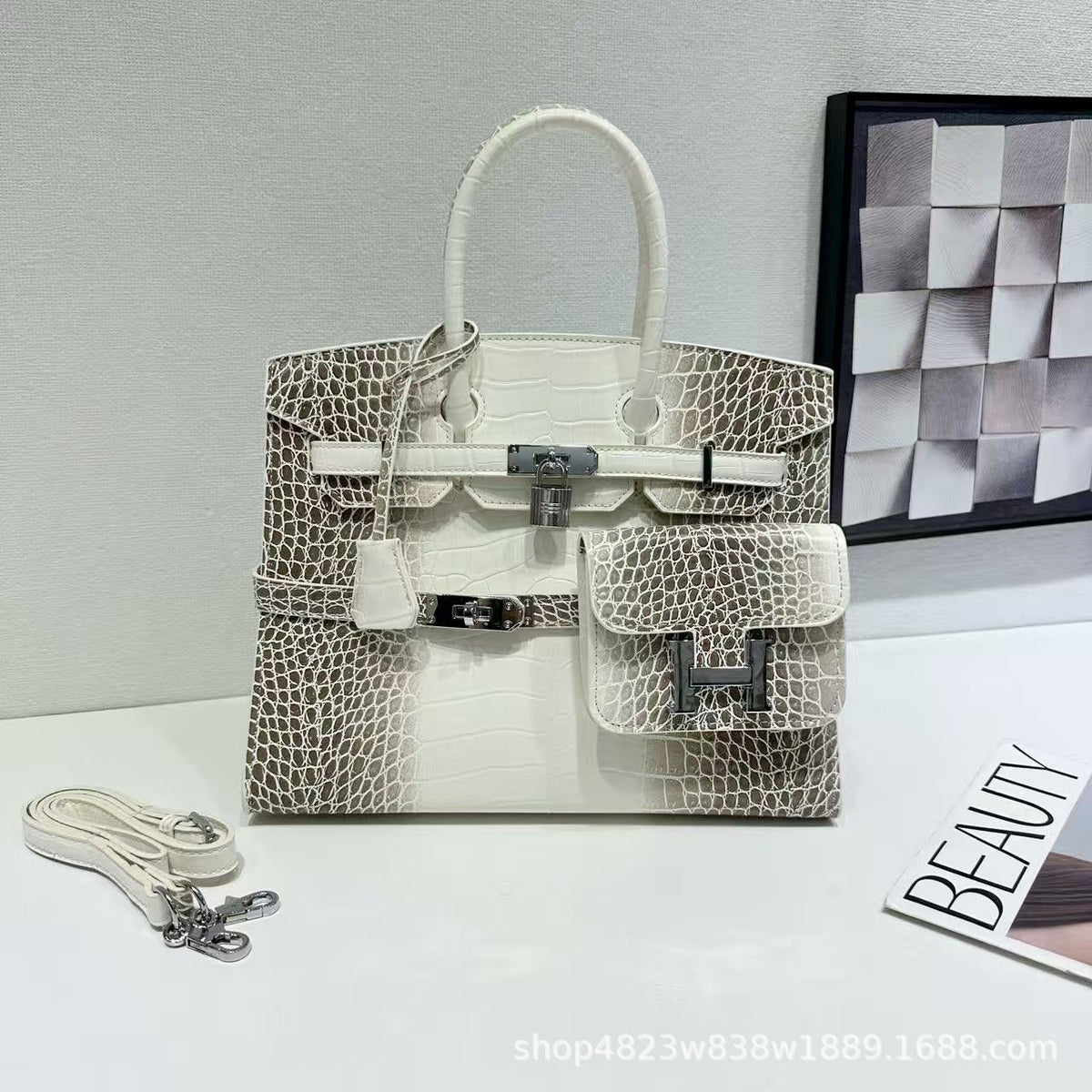 Chic Croc-Embossed Birkin-Inspired Tote Bag for Women, Premium Genuine Leather Large Capacity Top-Handle Crossbody Shoulder Handbag with Light Luxury Style, Everyday Purse