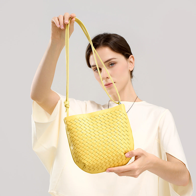Top Layer Lambskin Handwoven Small Underarm Bag, Niche Designer Crossbody Shoulder Purse, Premium Handbag for Women