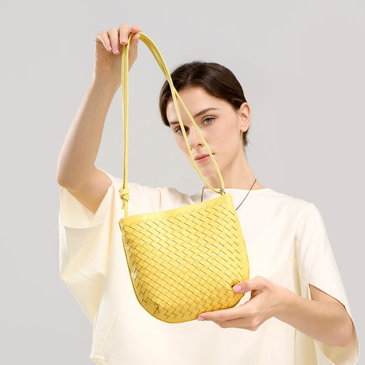 Top Layer Lambskin Handwoven Small Underarm Bag, Niche Designer Crossbody Shoulder Purse, Premium Handbag for Women