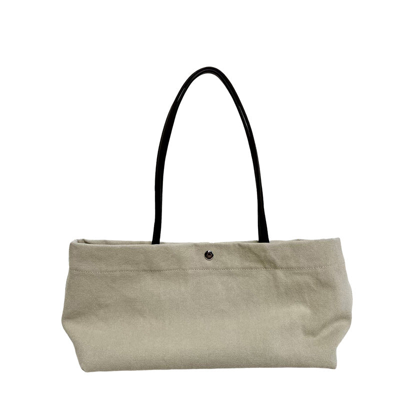 Top Layer Cowhide & Canvas Large Capacity Tote Bag for Women, Casual Underarm Shoulder Bag for Work Commute, Blank Plain Purse for Wholesale