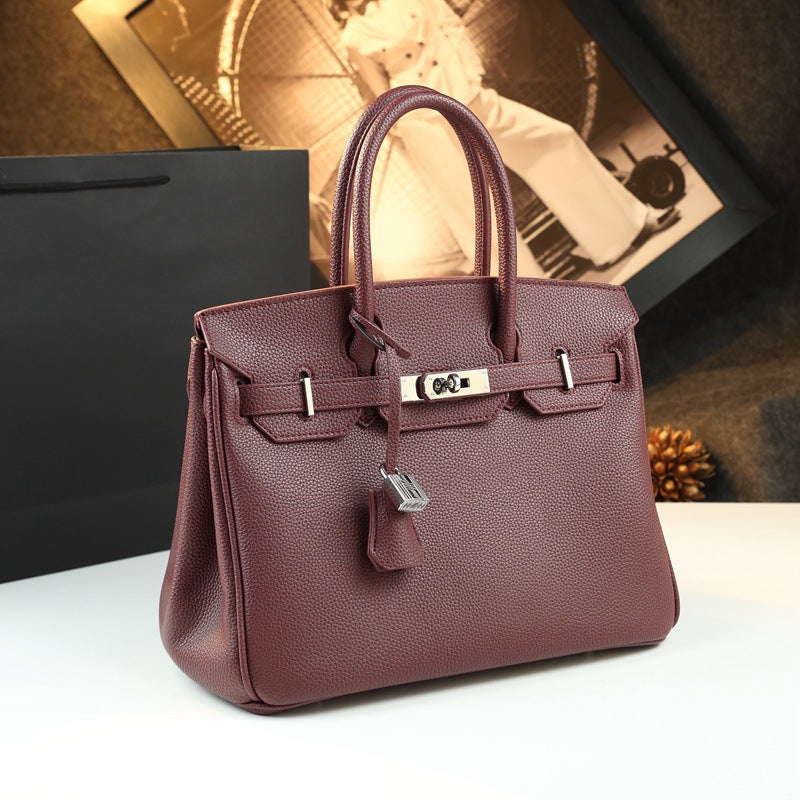 New Arrival Pebbled Leather Birkin-Inspired Tote Bag for Women, Large Capacity Turn-Lock Shoulder Crossbody Handbag with Light Luxury Style, Perfect Commuter Purse for Work & Everyday
