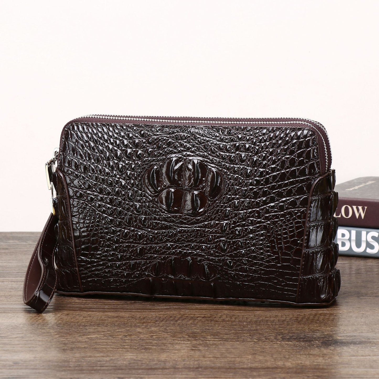 New Arrival Croc-Effect Double-Zip Clutch Bag for Men, An Anti-Theft Underarm Handheld Wallet with Combination Lock, Light Luxury Business Organizer