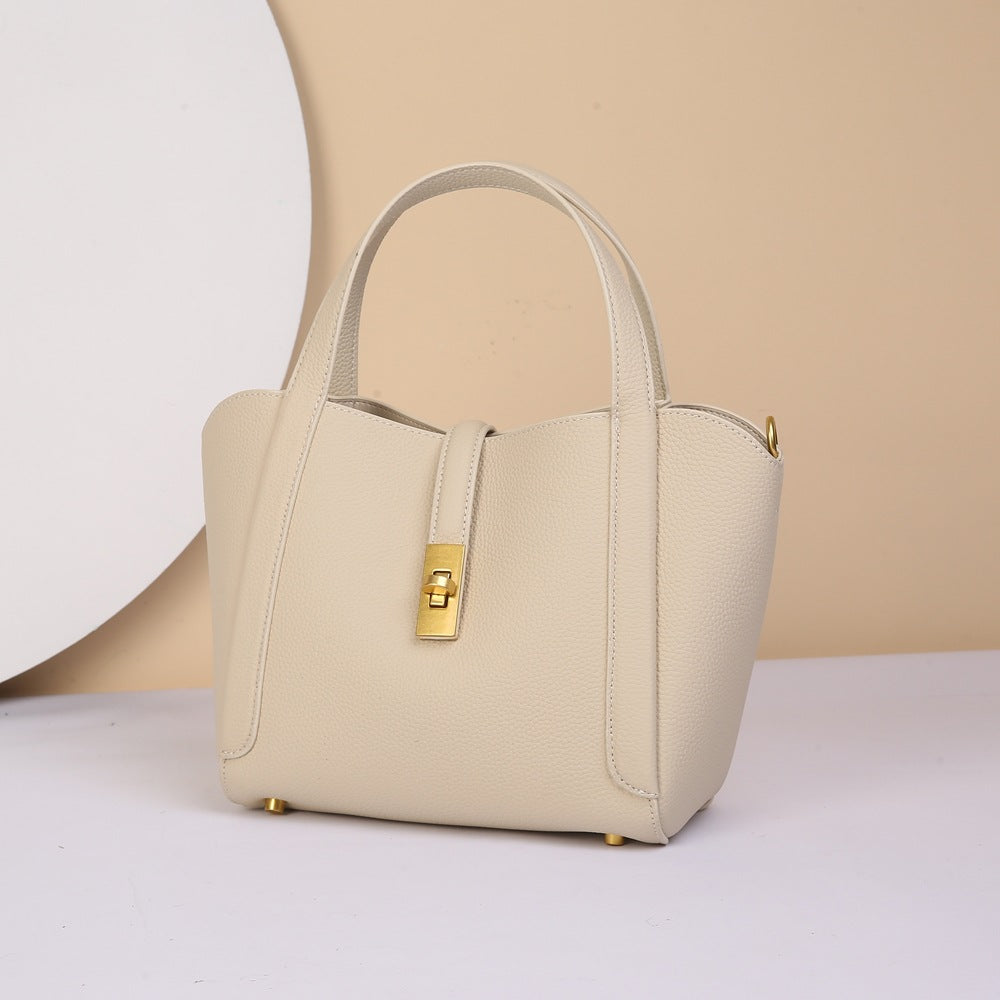 Genuine Top Layer Cowhide Basket Bucket Bag for Women, Light Luxury New Crossbody Top Handle Purse, Premium Leather Handbag for Ladies