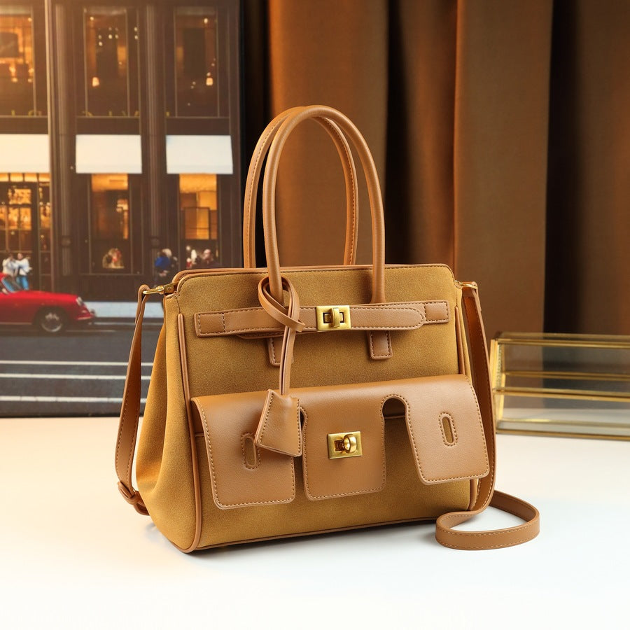 Suede-Like Business Tote Bag for Women Modern Commuter Shoulder Handbag, Structured Mini Square Purse with Soft Texture and Versatile Style
