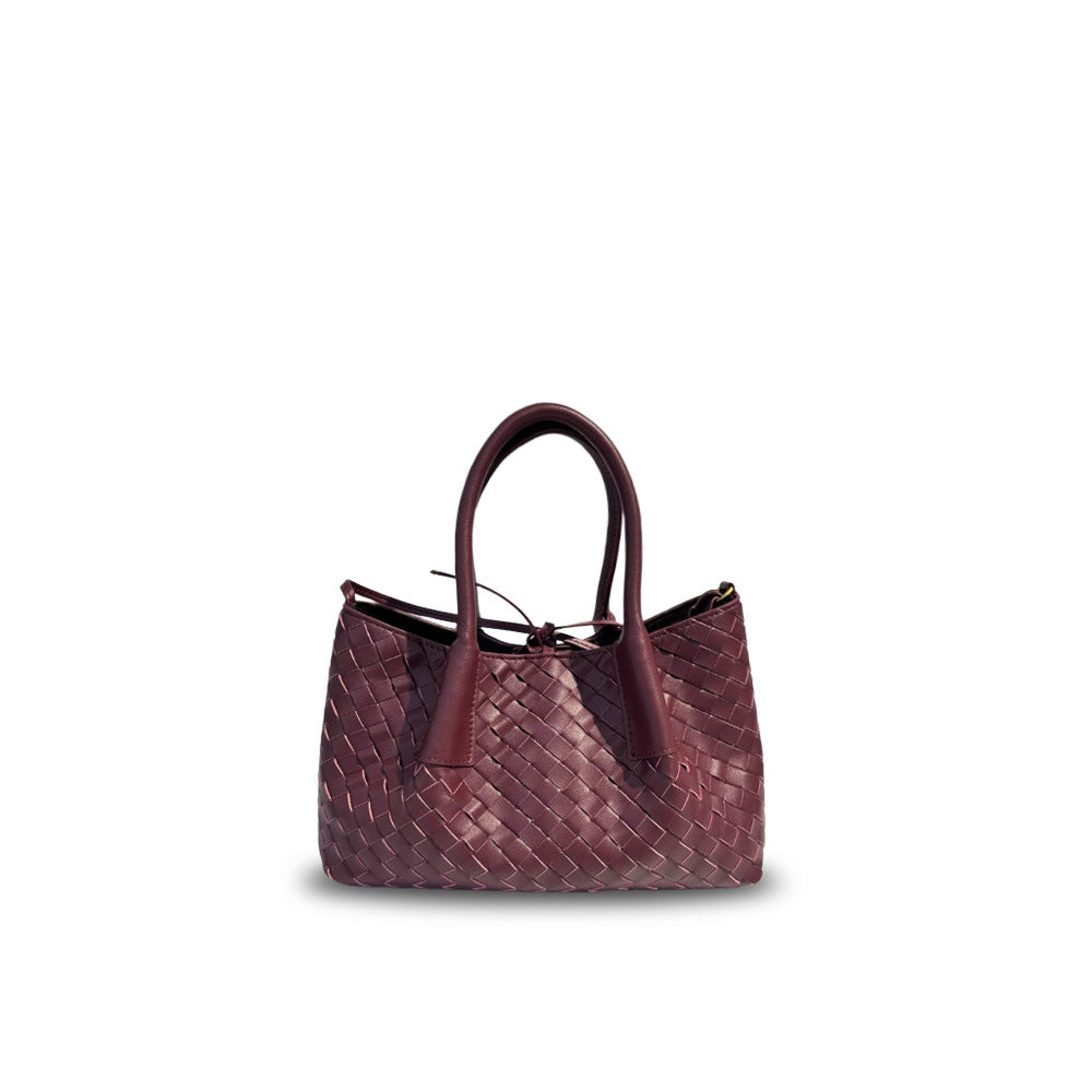 Leather New Woven Tote Bag Hand Crossbody One Shoulder Underarm Bag Women's Large Capacity Bag Mommy Bag