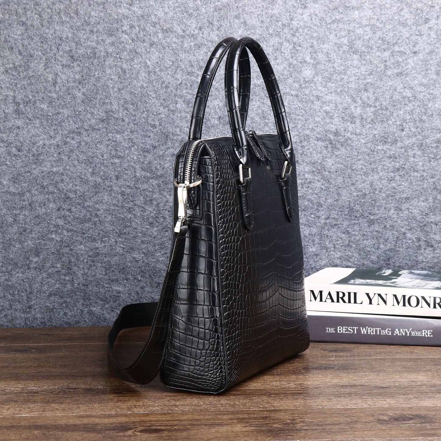 New Arrival Croc-Effect Business Briefcase for Men, A Laptop Shoulder Crossbody Top-Handle Bag with Professional Design, Perfect for Work & Travel