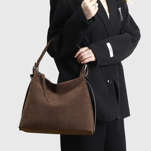 Genuine Suede Large Capacity Crossbody Tote Bag for Women, New Fall Winter Light Luxury Commute Shoulder Underarm Purse, Premium Casual Handbag for Ladies