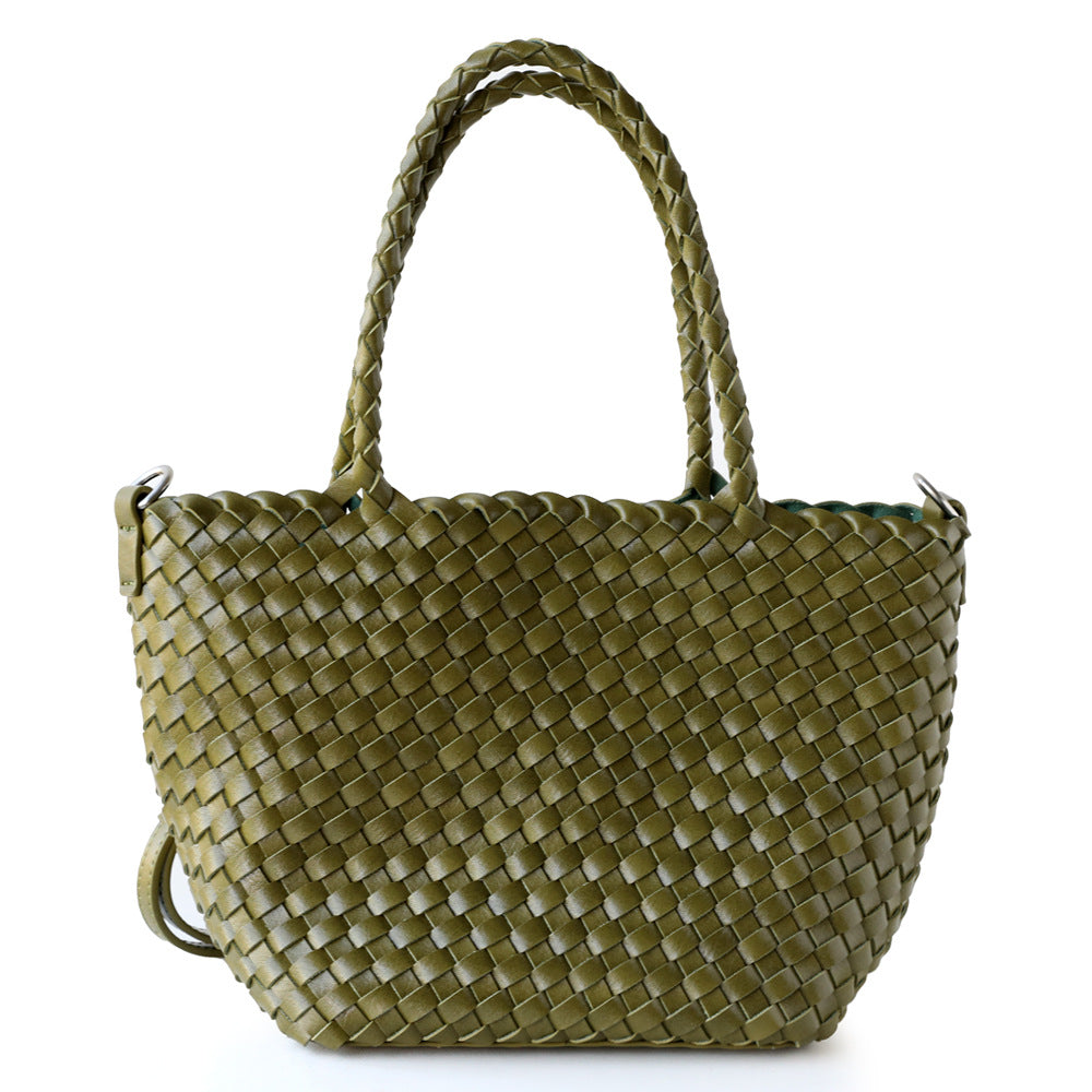Classic Woven Basket Bag Set for Women Large Capacity Summer Shoulder Handbag with Detachable Sub-Bag, Casual Versatile Purse with Natural Texture